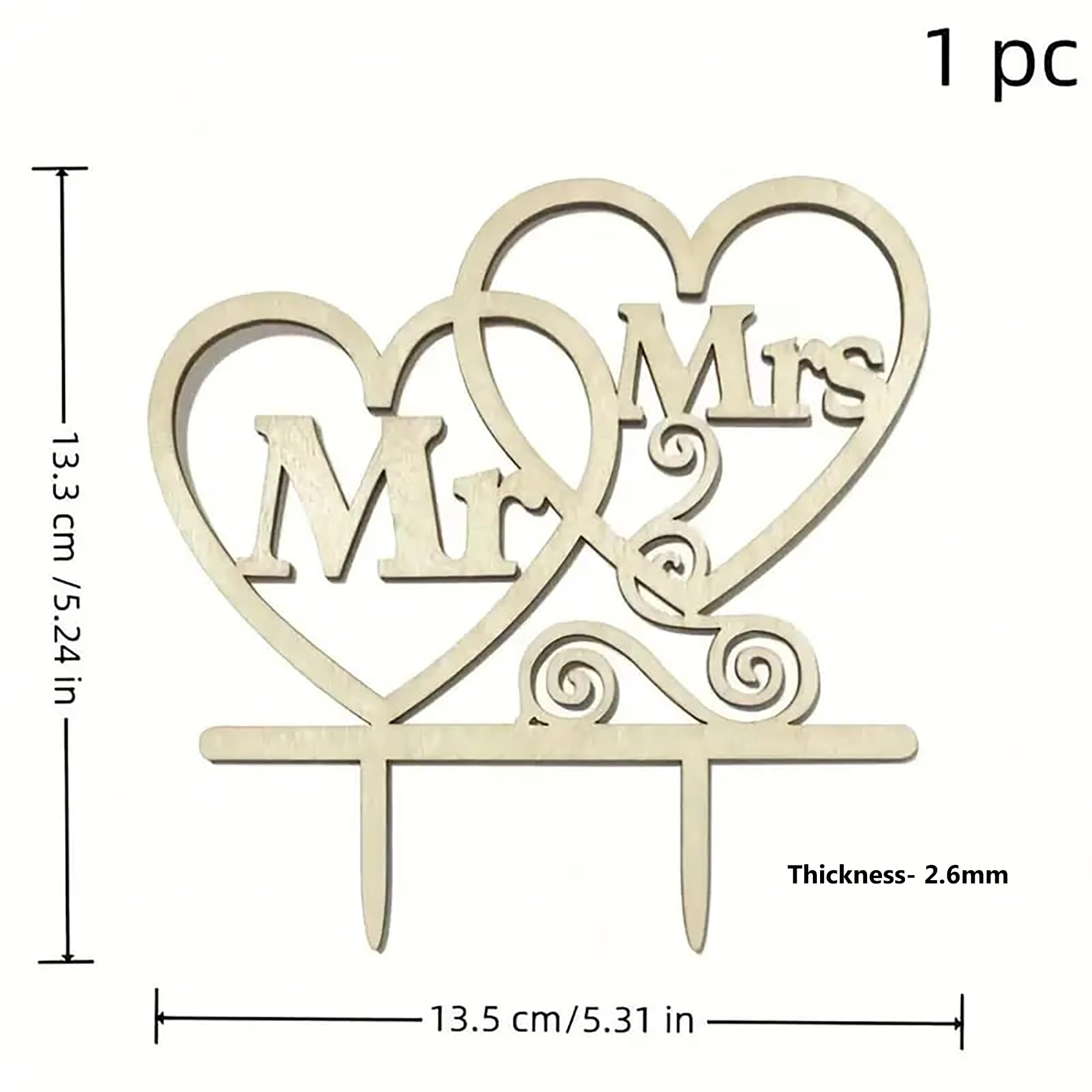 Rustic wooden "Mr and Mrs" cake topper for weddings