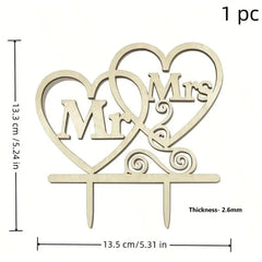 Rustic wooden "Mr and Mrs" cake topper for weddings