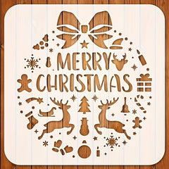 Wooden Christmas-themed stencil with 'Merry Christmas' text on a white background.