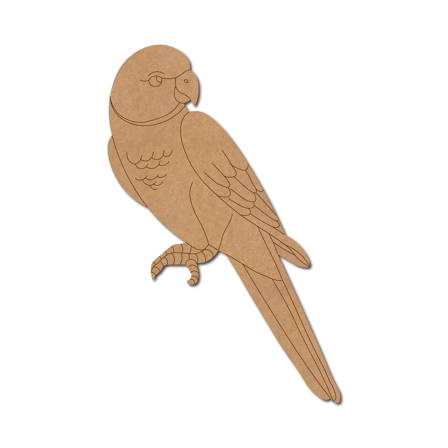 Cardboard cutout of a parrot on a white background