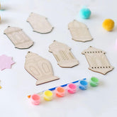 Cliths Pack of 6 Wooden Lantern DIY Banner Ramadan Mubarak Decor Paint Your Own Islamic Craft Kit
