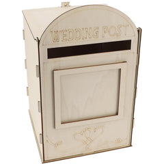 Wooden wedding post box with decorative elements on a white background