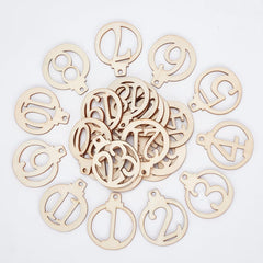 Wooden letter-shaped ornaments on a white background