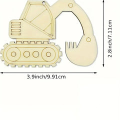 Unfinished wooden construction vehicle shapes for DIY craft