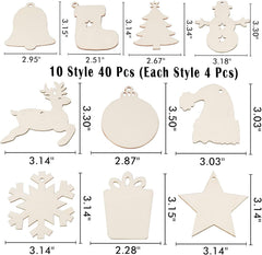 American Elm 40 Pcs Wooden Christmas 10 Style Variety Pack MDF Circles with Holes for DIY Holiday Decor