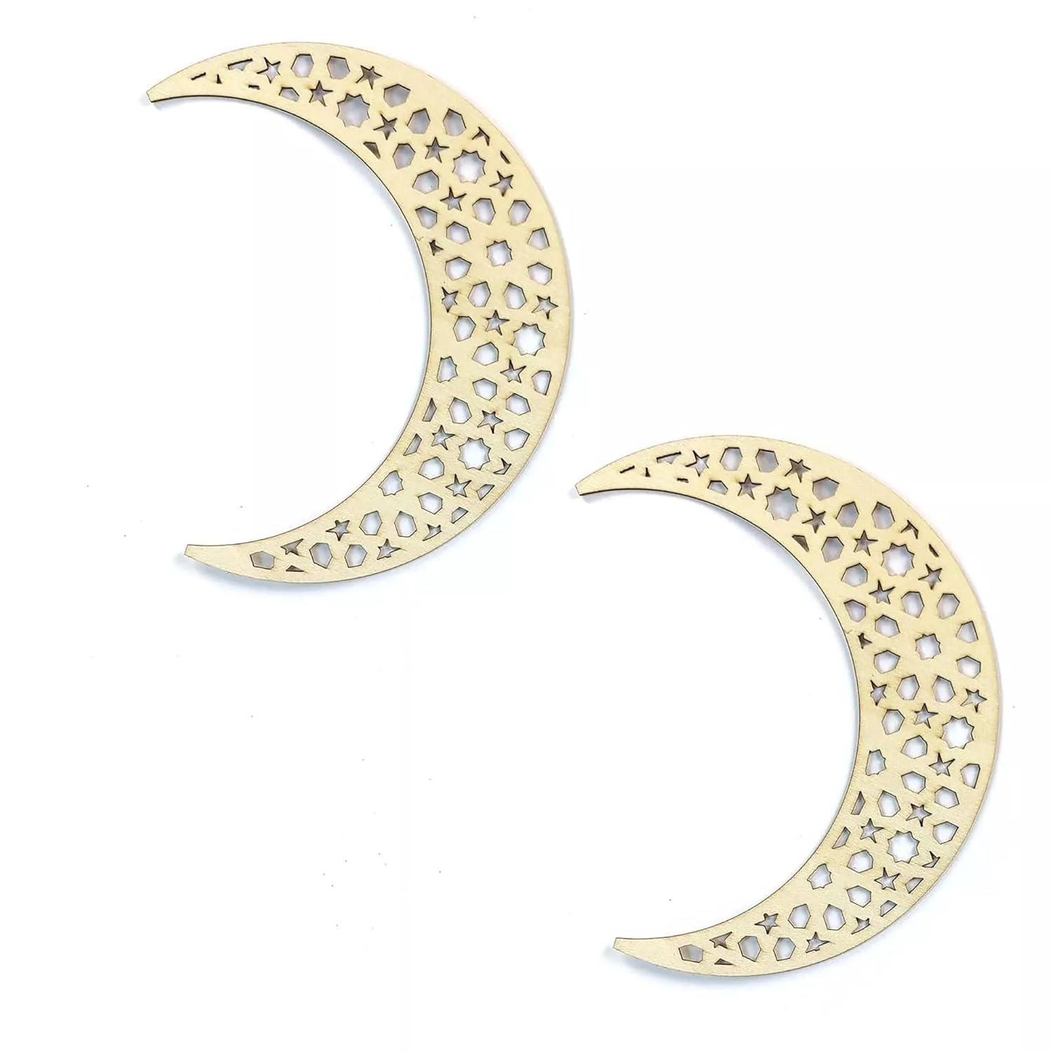 Gold crescent moon earrings with cut-out star design on a white background