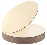Stack of round wooden discs on a white background