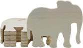 Two beige elephant-shaped objects on a white background