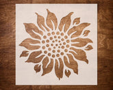 Sunflower design stencil on a wooden surface