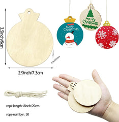 American Elm 50 Pcs Wooden Ornaments Round Circles DIY Craft Set for Holiday Decor