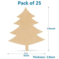 Wooden Christmas tree cutout with dimensions on a white background