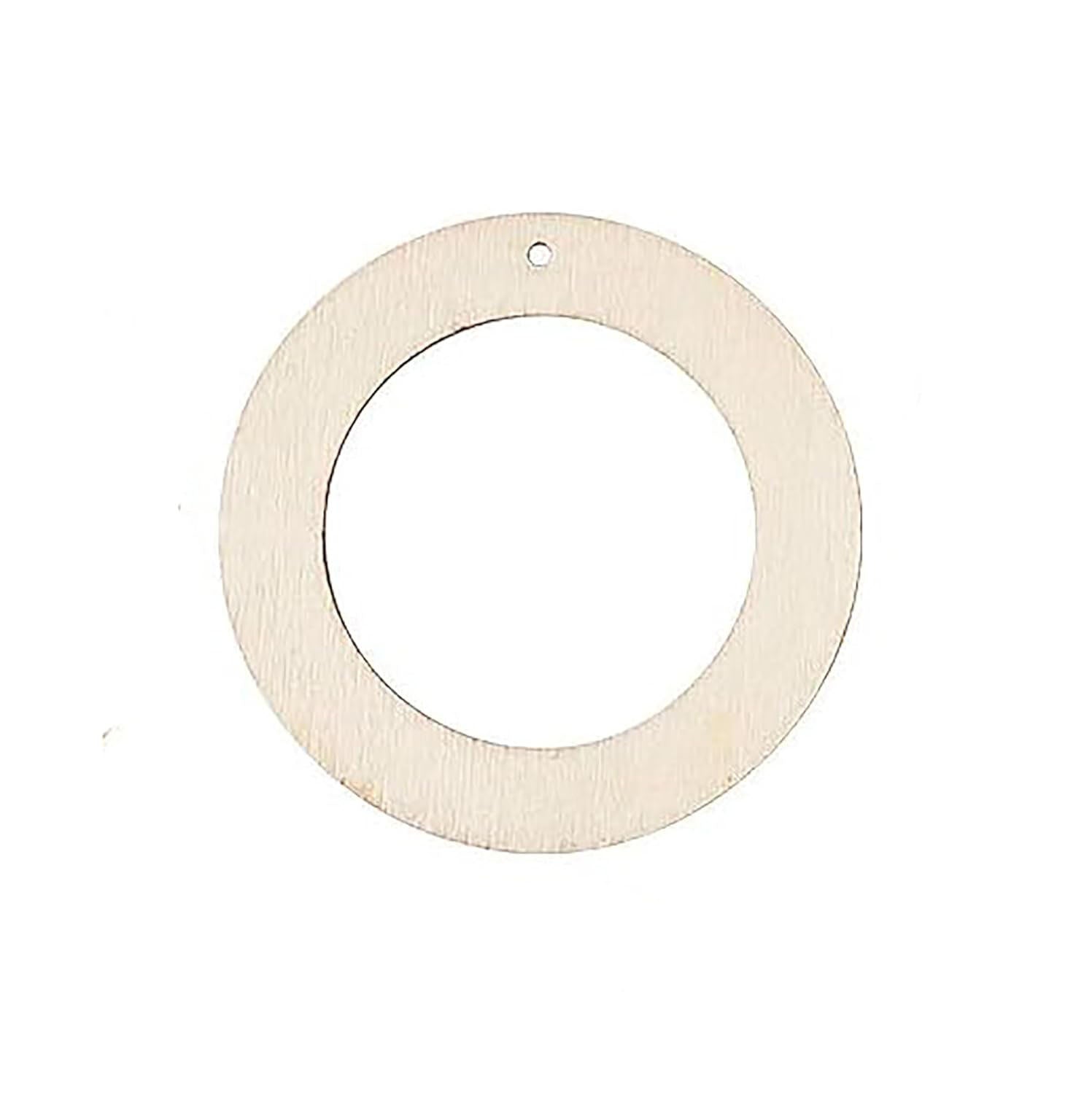 Plain wooden circle with a hole in the center on a white background