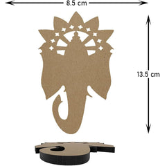 Decorative cutout of an elephant head with measurements on a white background