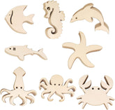 Set of wooden sea creature shapes on a white background