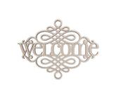 Decorative wooden sign with 'welcome' text on a white background