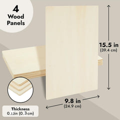 Wood panels with dimensions and thickness details on a gray background