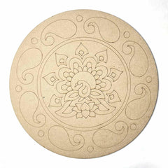American Elm 2 Pcs Premarked MDF Peacock, Radha Krishna Engraved Design Mandala for Art and Craft 6 Inch Art Décor