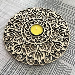 Cliths 3 Layer Mandala Tealight Candle Holder MDF Diwali Decor Festive Centerpiece for Home Table Decor