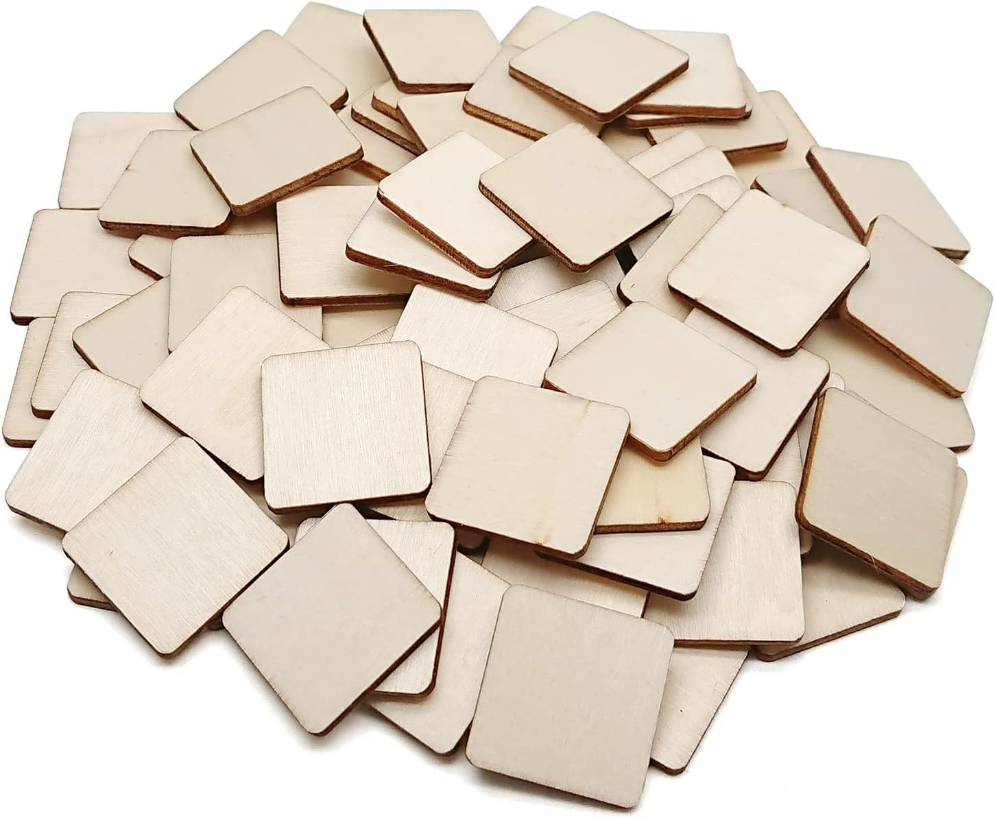 Stack of square wooden coasters on a white background