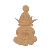 Cardboard cutout of a pineapple with a person inside on a white background