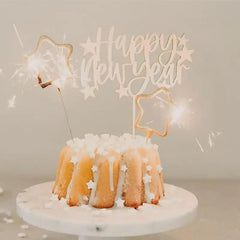 Cliths Pack of 2 Happy New Year Wooden Cake Toppers MDF Party & Home Decor, New Year Gift for Adults