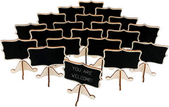 Set of small black chalkboards with stands on a white background