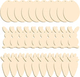 Set of wooden cutouts shaped like carrots, rabbits, and circles on a beige background.
