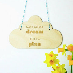 Cliths Motivational Cloud Wall Art Wooden Dream to Plan Quote Sign
