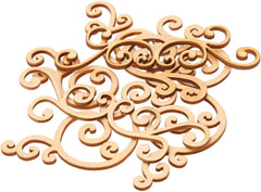 Decorative wooden cutout with intricate scroll design on a white background