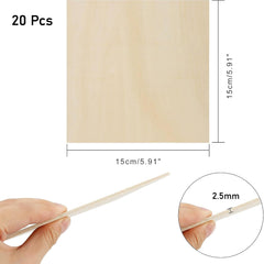 Cliths 20 Pcs Blank Wood Slices Square MDF Sheets for DIY Craft, Painting, Wood Burning, Laser Engraving, Natural Wood Boards for Art Projects