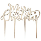 Cliths Pack of 2 Wooden Merry Christmas Cake Toppers MDF Dual Holiday Decor for Xmas & New Year's