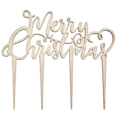 Cliths Pack of 2 Wooden Merry Christmas Cake Toppers MDF Dual Holiday Decor for Xmas & New Year's