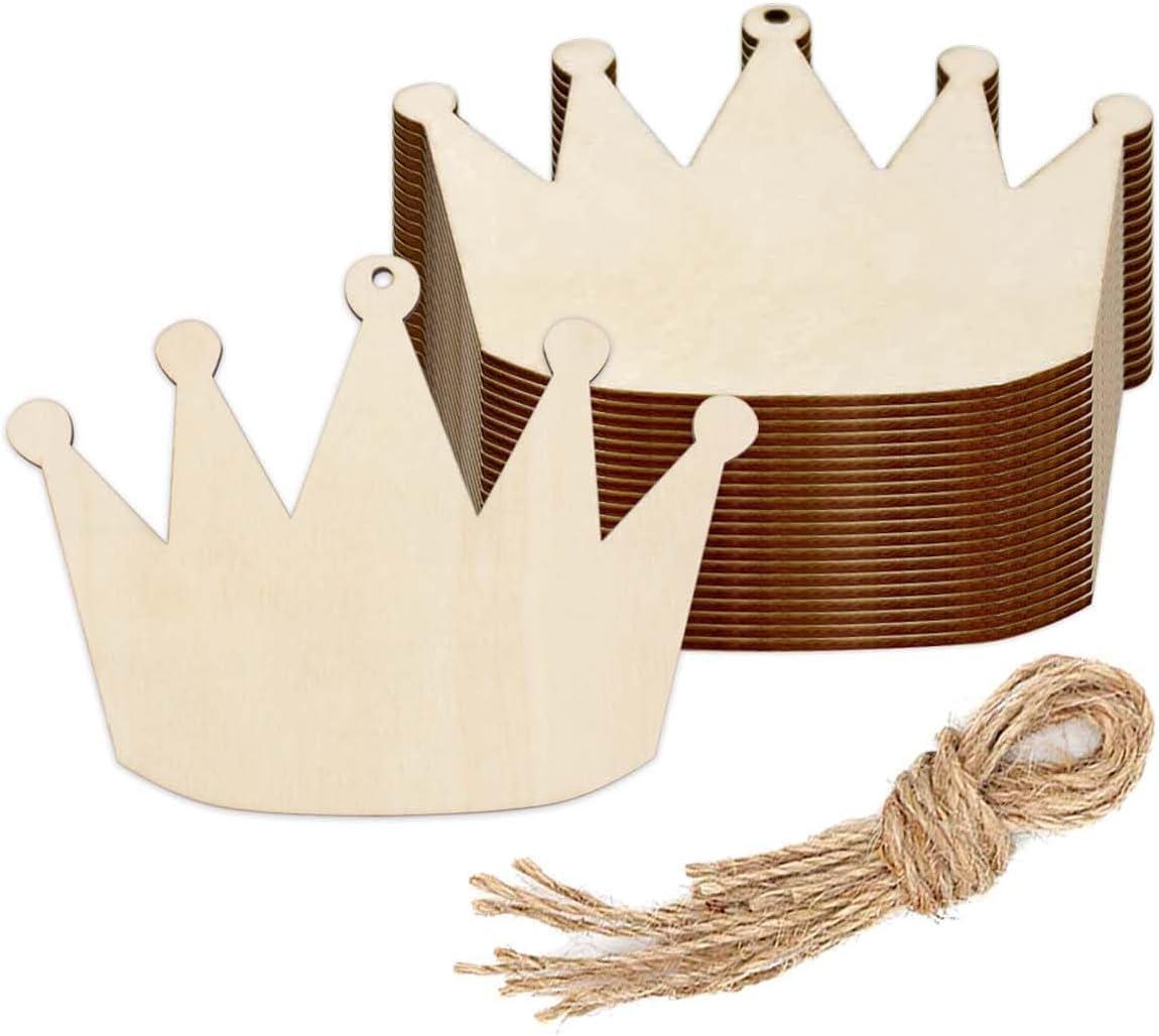 Wooden crown with decorative string on a white background