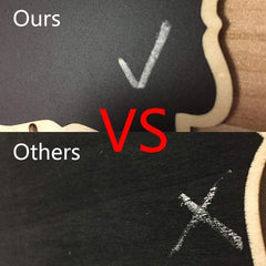 Two pieces of blackboard with a check mark and an 'X' labeled 'Ours' and 'Others' respectively.