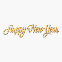 Gold 'Happy New Year' text on a white background