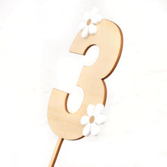 American Elm Wooden Daisy Cake Topper Set of 3 MDF Flower Decor for 3rd Birthday, Boho Party, 3rd Anniversary, Cake Smash