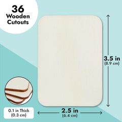 Rectangular wooden cutout with dimensions and thickness details on a blue background