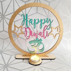 American Elm Diwali Wooden Stand MDF Cutout for Festive Home Decor, Happy Diwali Celebration