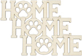 Decorative wall art with 'HOME' text and paw prints on a white background