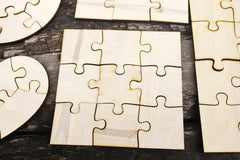 Cliths Pack of 9 Wooden Puzzle Blanks Puzzles Square, Heart & Hexagon Shapes for Painting Crafts