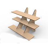 Wooden shelf with multiple levels on a white background