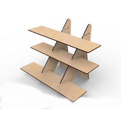 Wooden shelf with multiple levels on a white background