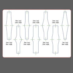 Technical drawing of a leg with measurements on a gray background