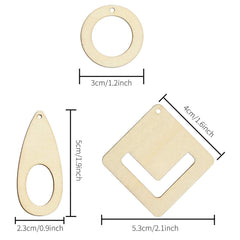 Cliths 60 Pcs Wood Earring Blanks Round, Teardrop & Square Shapes MDF Jewelry Making Kit for DIY Crafts