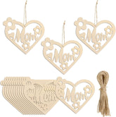 Cliths 20 Pcs Wooden MOM Heart Cutouts DIY Hanging Ornaments for Mother's Day Decor, Crafts MDF Unfinished Craft Blanks
