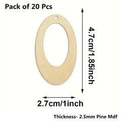 Cliths Pack of 20 Wooden Earring Blanks Oval Shapes Pine MDF Pendants for DIY Jewelry Making Craft Supplies
