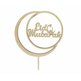 American Elm Eid Mubarak Cake Topper Wooden Crescent Moon Mosque Design for Eid al-Fitr Ramadan Festive Cake