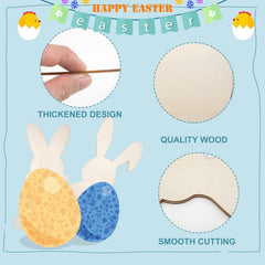 Product packaging for Easter-themed wooden items with text highlighting features.