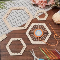 Cliths 4 Pcs Hexagon Crochet Blocking Board Wooden Loom Kit for Easy Yarn Weaving Projects DIY Crochet Frame for Knitting Art Craft Tools