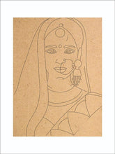 American Elm Wooden Pre Marked Rajasthani Woman Face Painting Home Wall Art Decoration